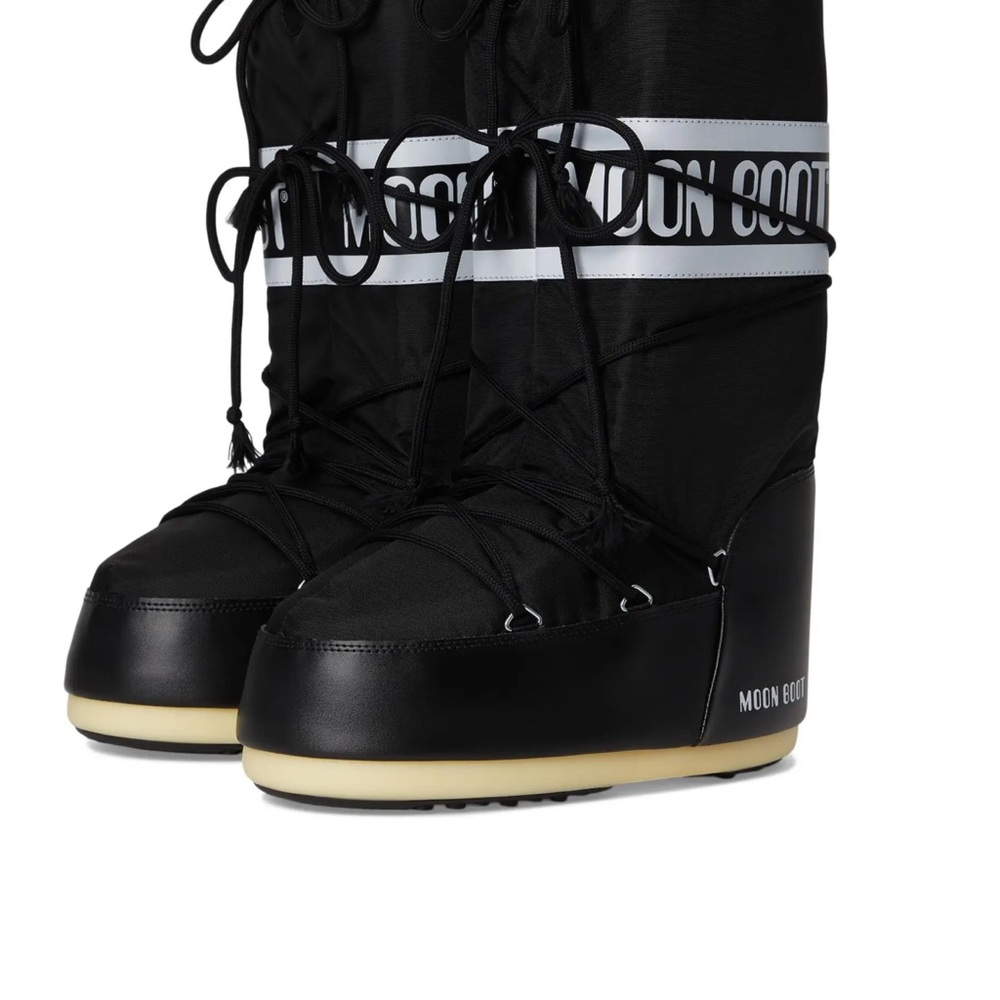 Moon Boot Black Snow Boots with Cream Sole and Branded Strap
